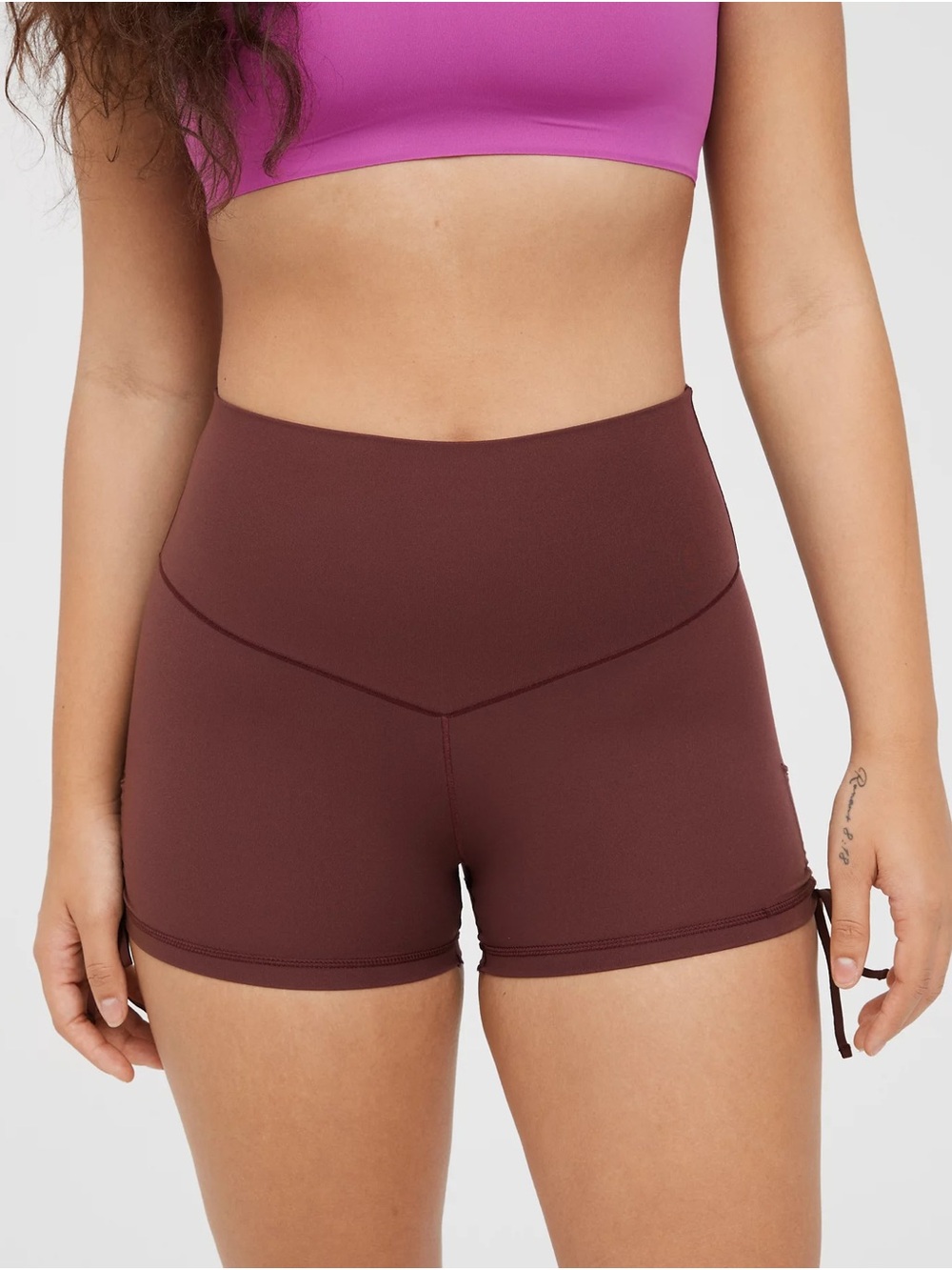 OFFLINE by Aerie Real Me High Waisted Ruched Tie 3” Bike Shorts S Maplewood